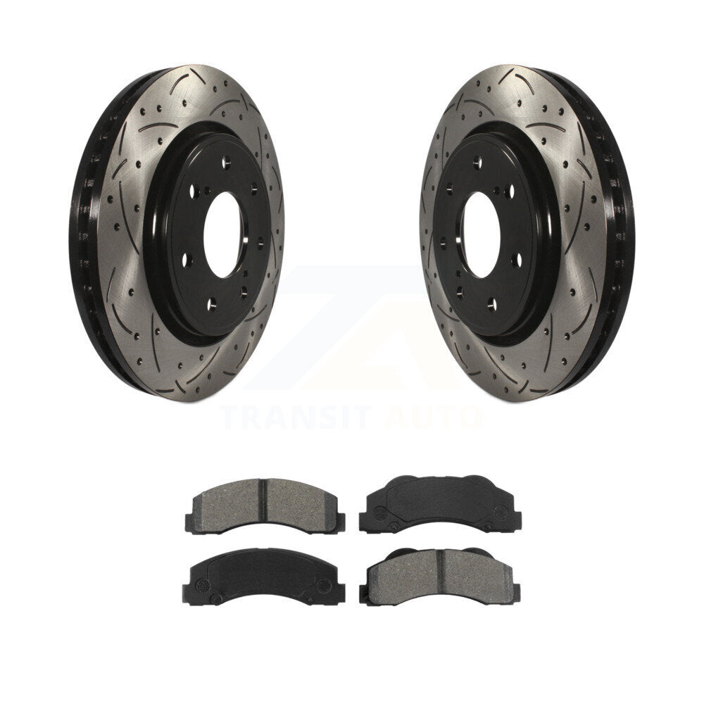 Rotors de frein à disque à fente percée avec revêtement avant, Kit de plaquettes semi-métalliques pour Ford F-15
