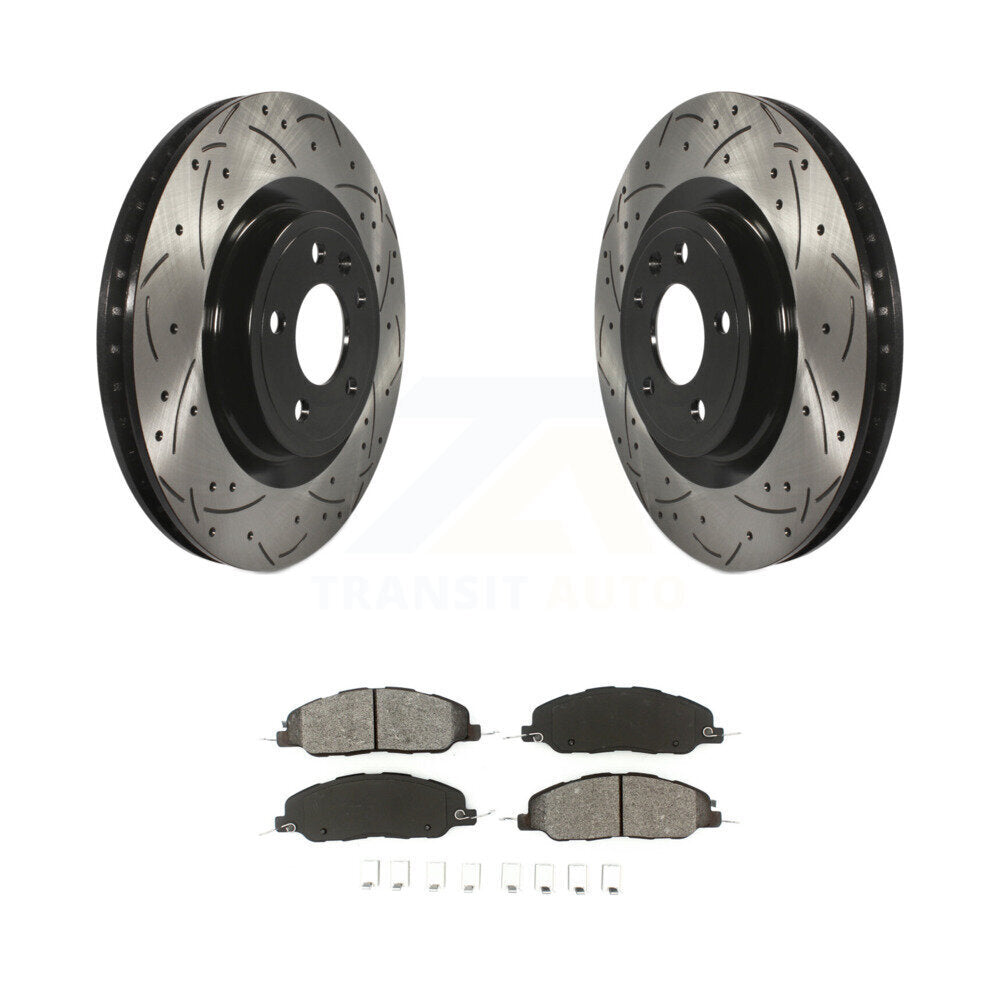 Kit de plaquettes semi-métalliques de rotors de frein à disque de fente de forage enduit avant pour Ford Mustang