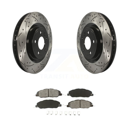 Kit de plaquettes semi-métalliques de rotors de frein à disque de fente de forage enduit avant pour Ford Mustang