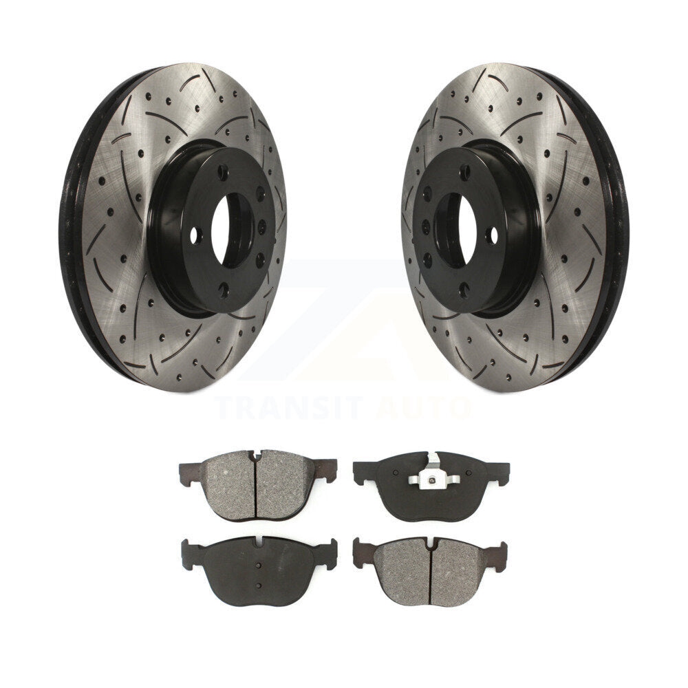 Rotor de frein à disque à fente percée avec revêtement avant et Kit de plaquettes semi-métalliques pour BMW X5 X