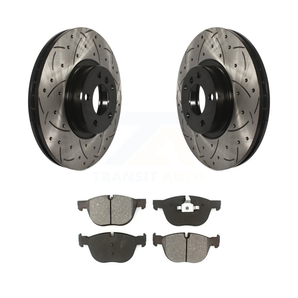 Rotor de frein à disque à fente percée avec revêtement avant et Kit de plaquettes semi-métalliques pour BMW X5 X