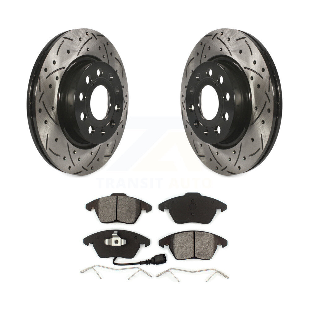 Rotors de frein à fente avant percés, Kit de plaquettes semi-métalliques pour Volkswagen GTI Audi A