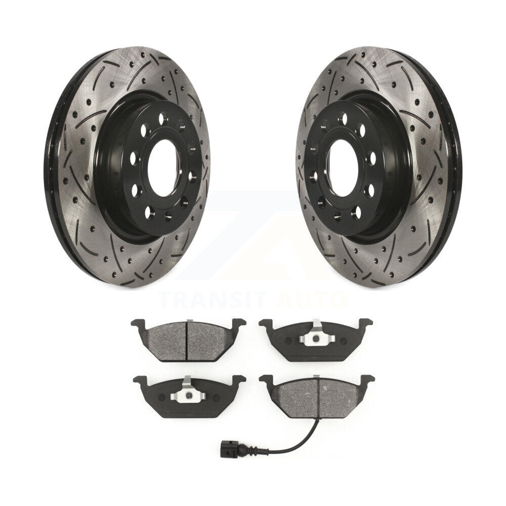 Rotor de frein à disque à fente avant percée et Kit de plaquettes semi-métalliques pour Volkswagen Jett