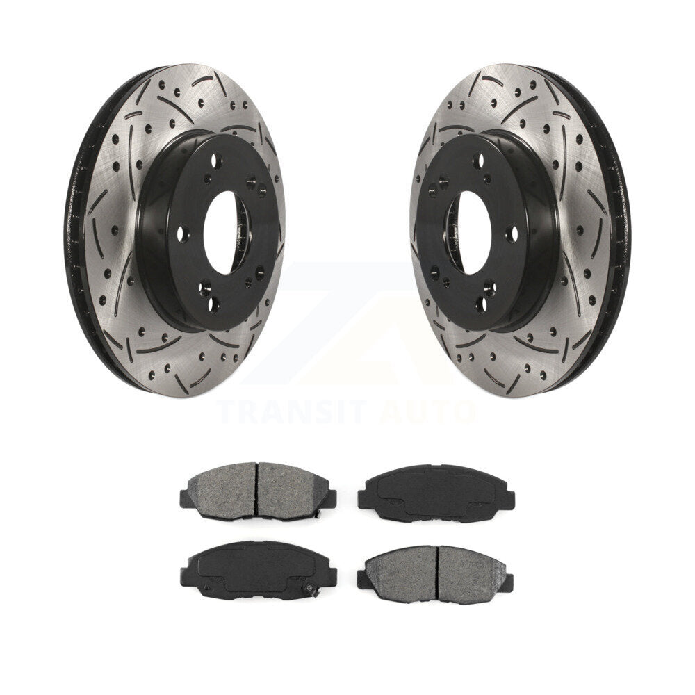 Kit de plaquettes semi-métalliques de Rotor de frein à disque à fente percée avec revêtement avant pour Honda Civi