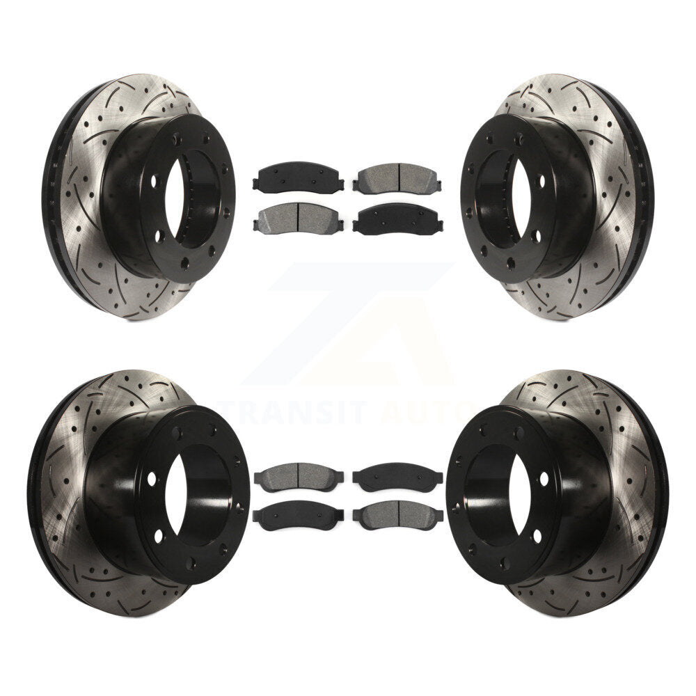 Kit de plaquettes semi-métalliques de Rotor de frein de fente de forage avant et arrière pour Ford F-350 Super 4W