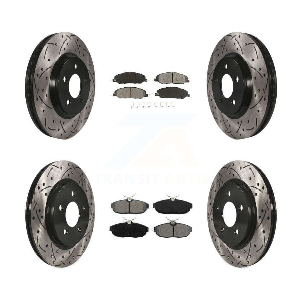 Rotors de frein à disque à fente avant et arrière, Kit de plaquettes semi-métalliques pour Ford Mustang