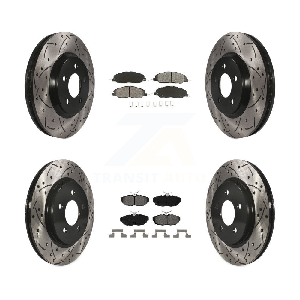 Rotors de frein à disque à fente avant et arrière, Kit de plaquettes semi-métalliques pour Ford Mustang