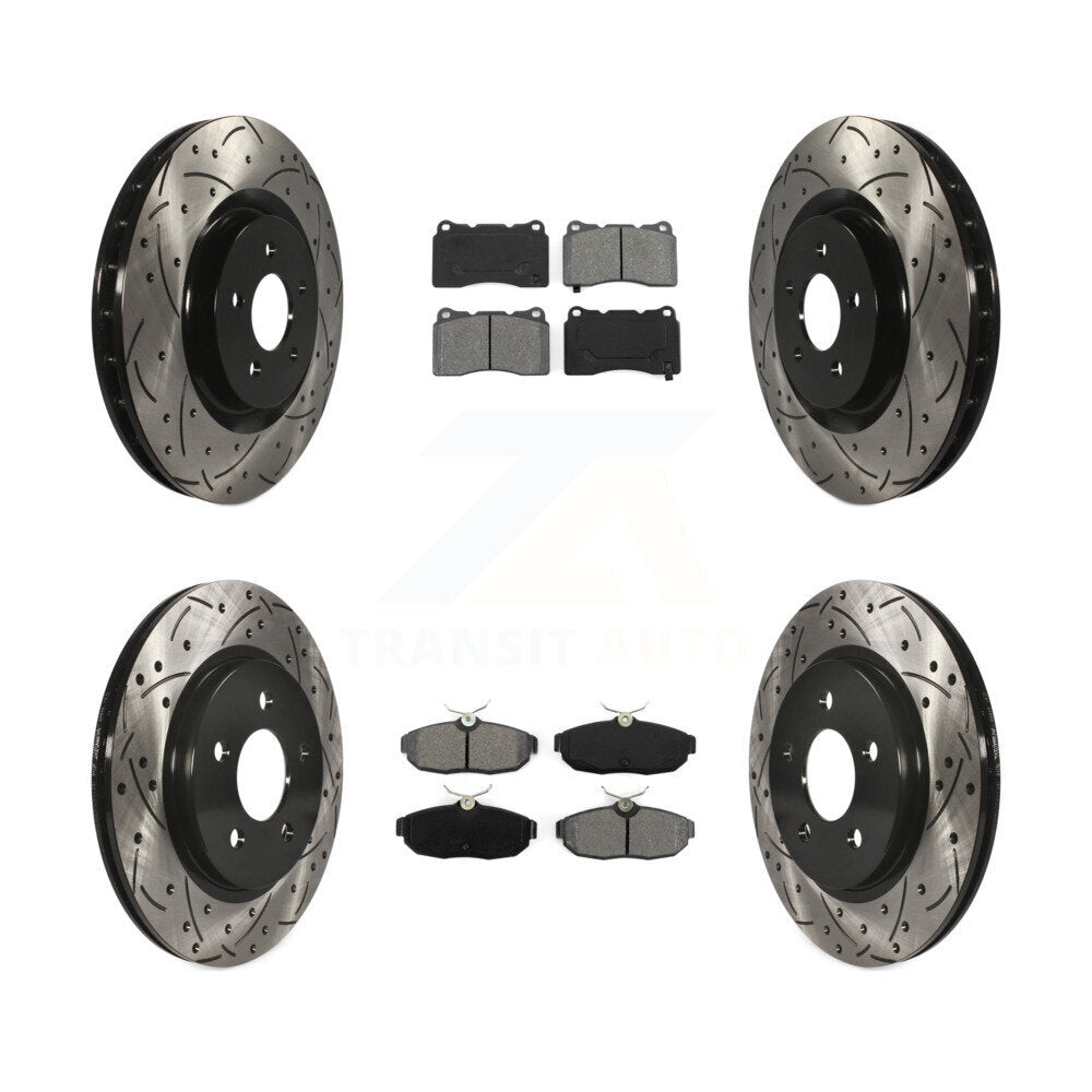 Rotors de frein à disque à fente avant et arrière, Kit de plaquettes semi-métalliques pour Ford Mustang