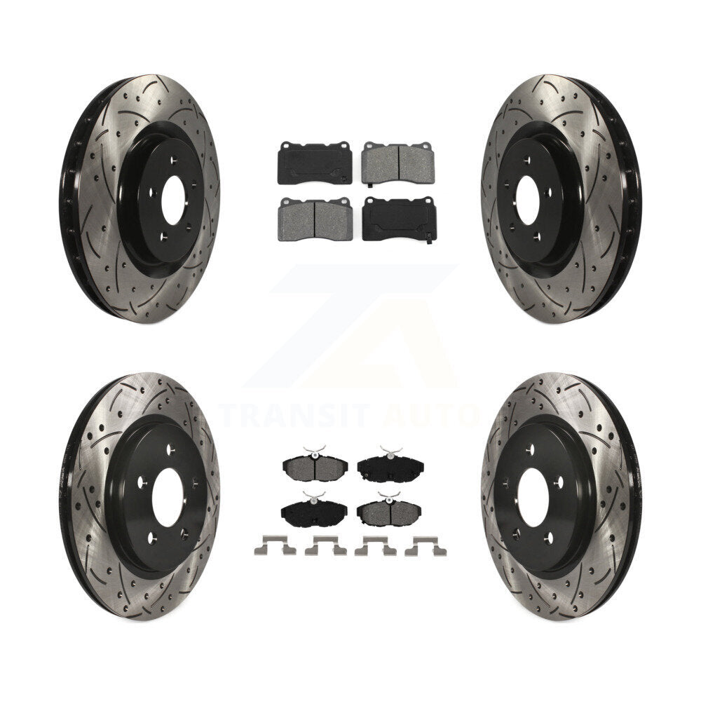 Rotors de frein à disque à fente avant et arrière, Kit de plaquettes semi-métalliques pour Ford Mustang
