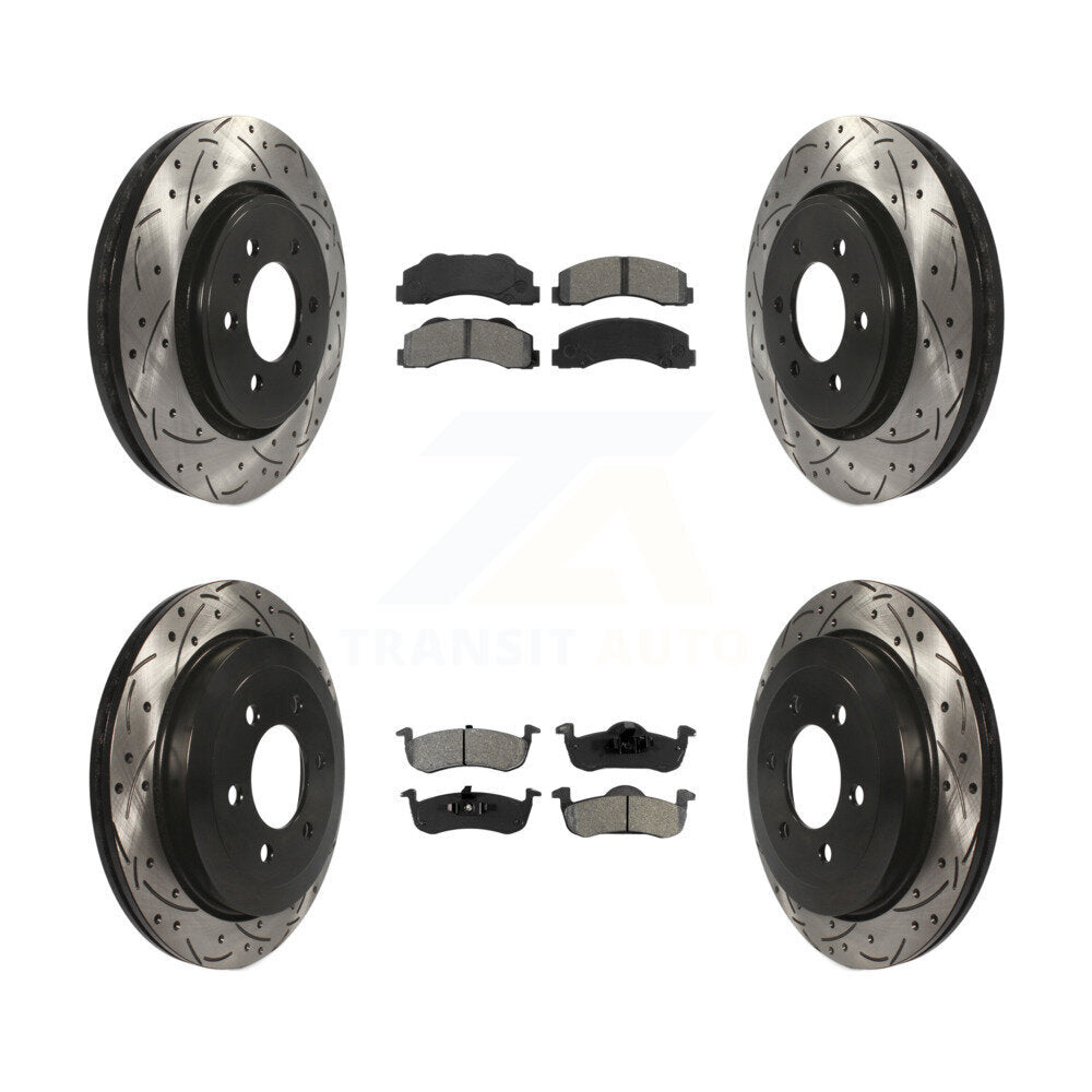 Kit de plaquettes semi-métalliques de Rotor de frein à disque de fente de forage avant et arrière pour Ford Expeditio