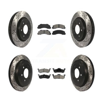 Kit de plaquettes semi-métalliques de Rotor de frein à disque de fente de forage avant et arrière pour Ford Expeditio