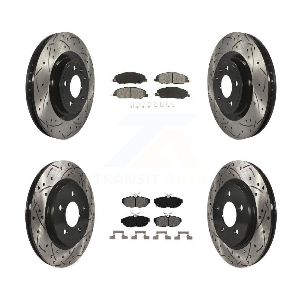 Rotors de frein à disque à fente avant et arrière, Kit de plaquettes semi-métalliques pour Ford Mustang