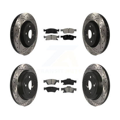 Rotor de frein à disque fendu percé à revêtement avant arrière et kit de plaquettes semi-métalliques pour