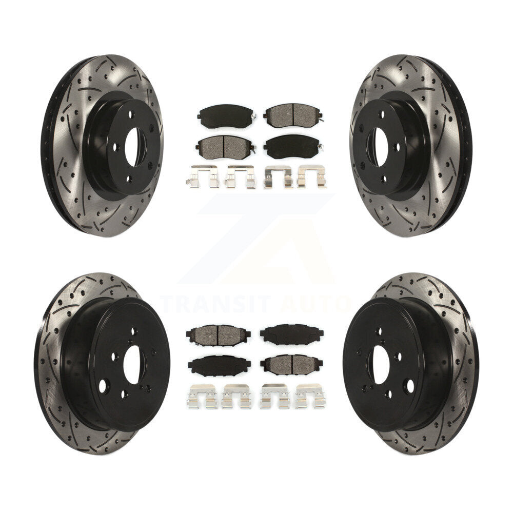 Kit de plaquettes semi-métalliques de rotors de frein à disque de fente de forage avant et arrière pour Subaru Imprez