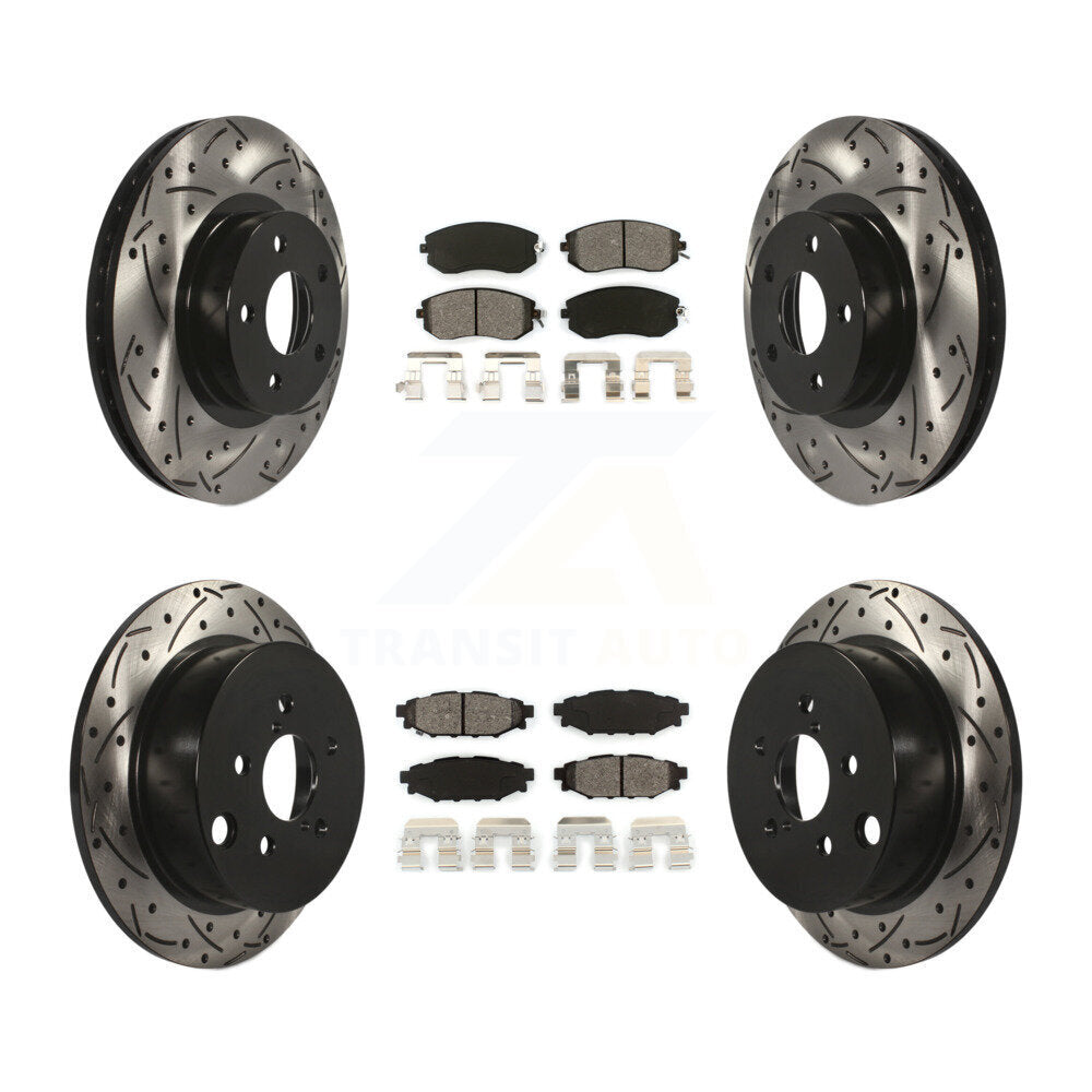 Kit de plaquettes semi-métalliques de rotors de frein à disque de fente de forage avant et arrière pour Subaru Imprez
