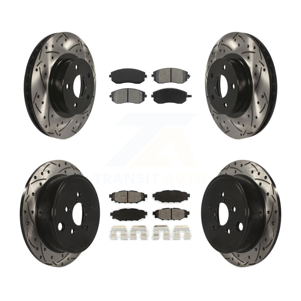 Kit de plaquettes semi-métalliques de rotors de frein à disque de fente de forage avant et arrière pour Subaru Imprez
