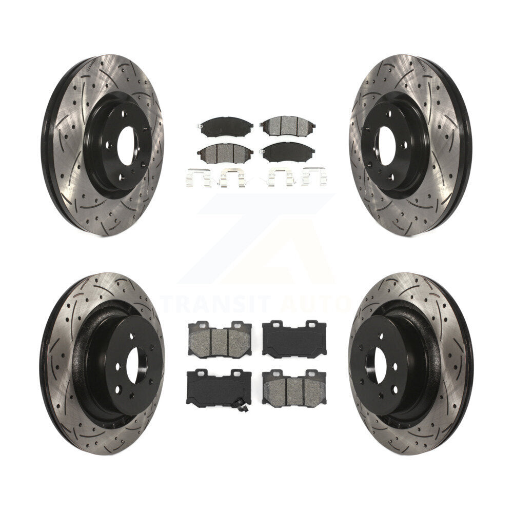 Rotor de frein à disque à fente percée avant et arrière et Kit de plaquettes semi-métalliques pour Nissan 370