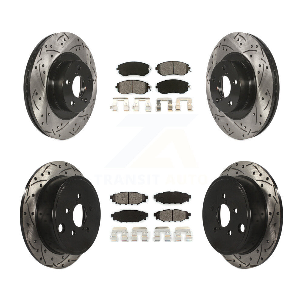 Kit de plaquettes semi-métalliques de rotors de frein à disque de fente de forage avant et arrière pour Subaru Imprez