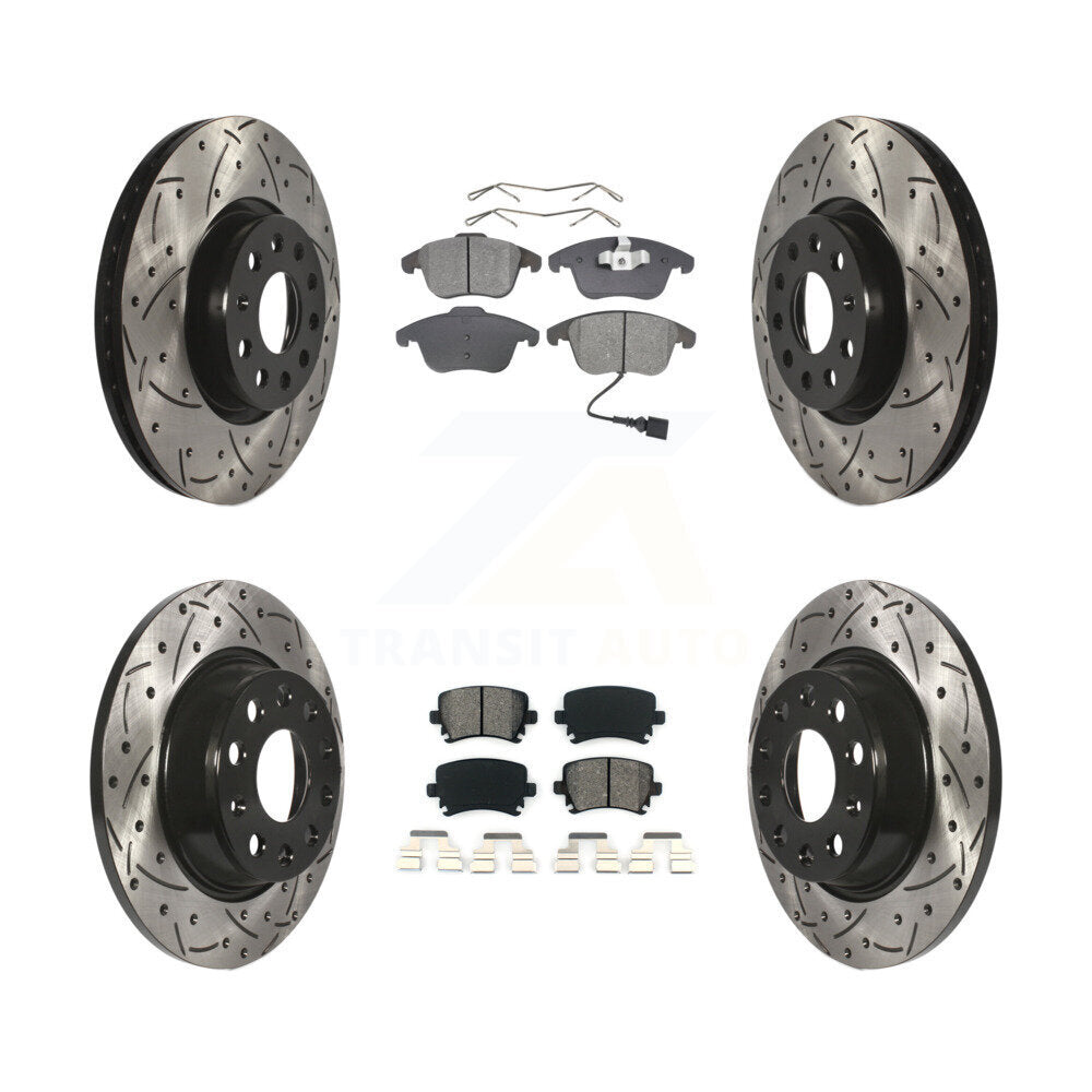 Kit de plaquettes semi-métalliques de Rotor de frein de fente de forage avant et arrière pour Volkswagen Tiguan Q