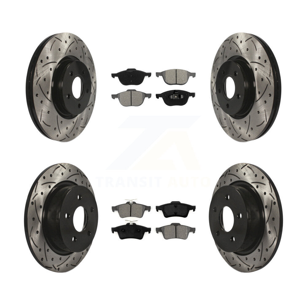 Kit de plaquettes semi-métalliques de Rotor de frein de fente de forage avant et arrière pour Ford Transit Connect