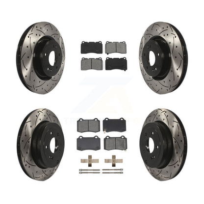 Rotor de frein à disque fendu percé à revêtement avant arrière et kit de plaquettes semi-métalliques pour