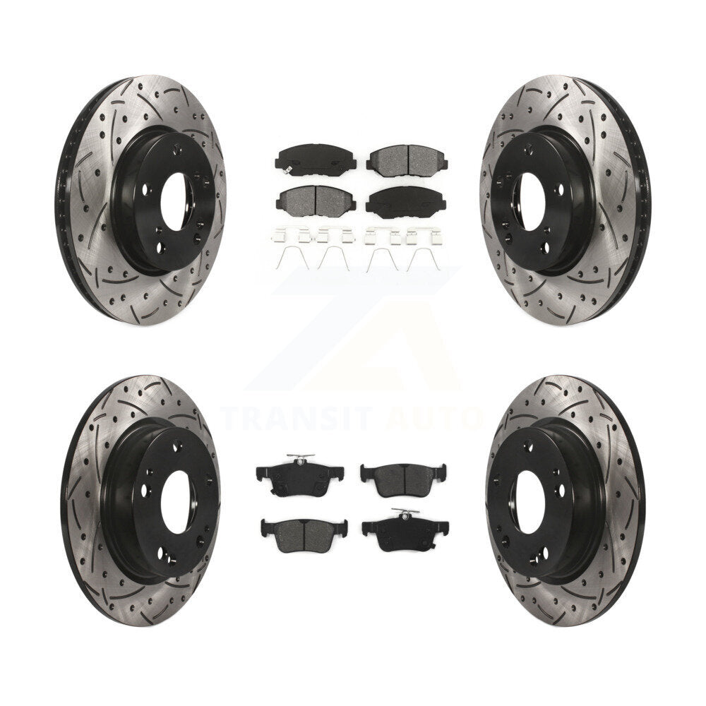 Rotor de frein à disque à fente percée avant et arrière et Kit de plaquettes semi-métalliques pour Honda Civi