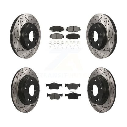 Rotor de frein à disque à fente percée avant et arrière et Kit de plaquettes semi-métalliques pour Honda Civi