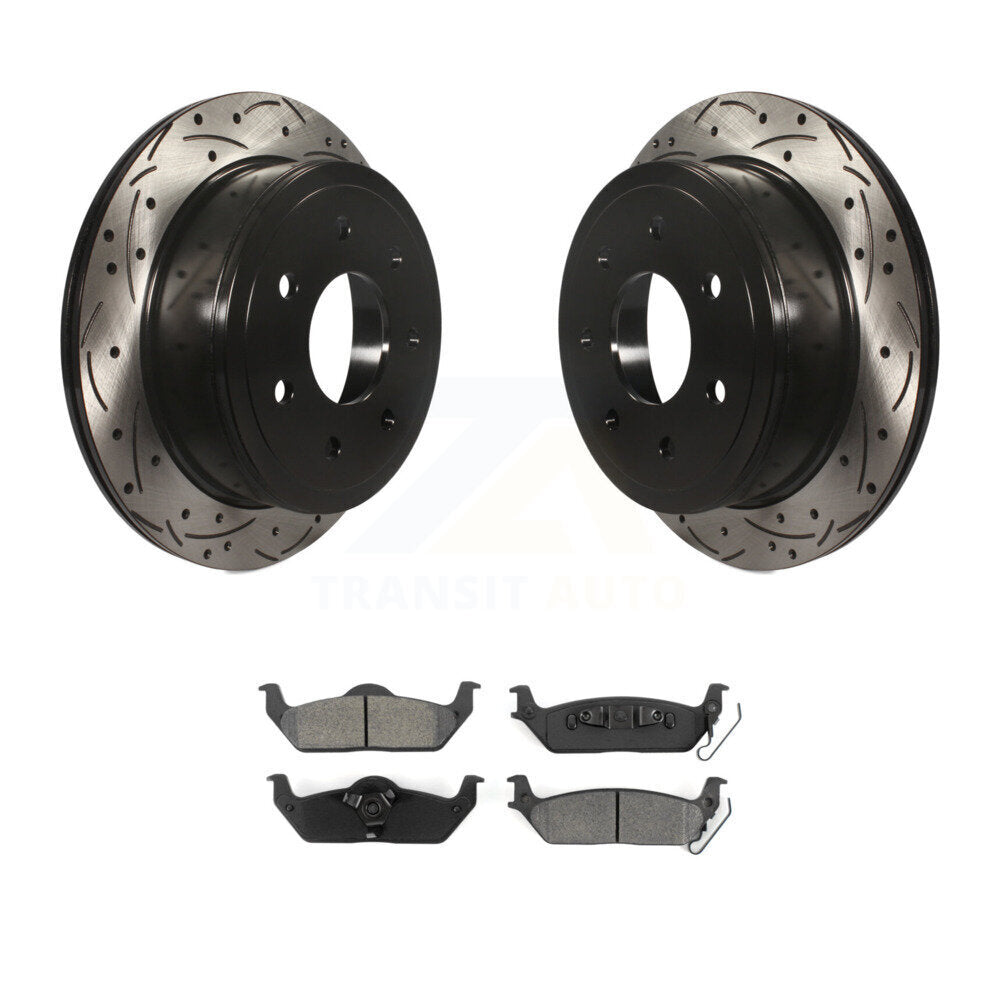Kit de plaquettes semi-métalliques de Rotor de frein de fente de forage arrière pour Ford F-150 Lincoln Mark L