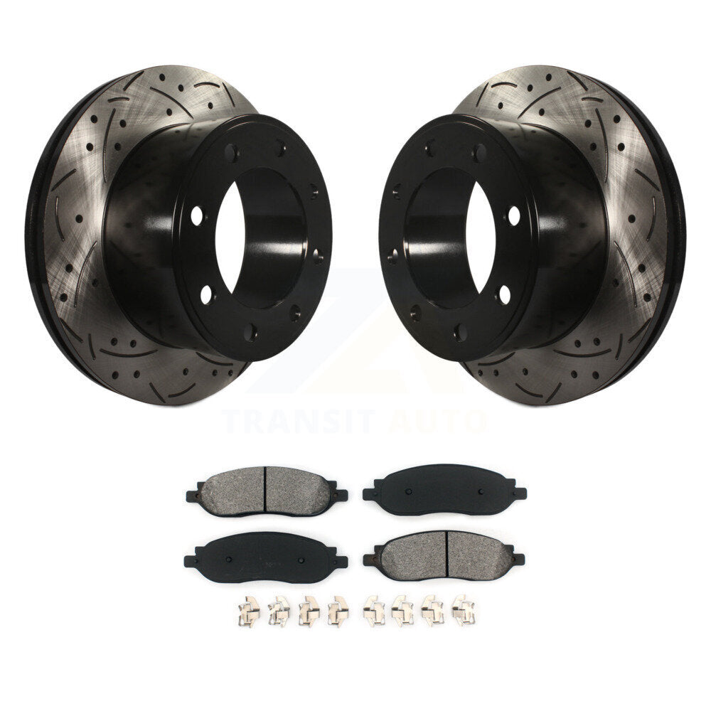 Kit de plaquettes semi-métalliques de Rotor de frein à disque de fente de forage arrière pour Ford F-350 Super Dut