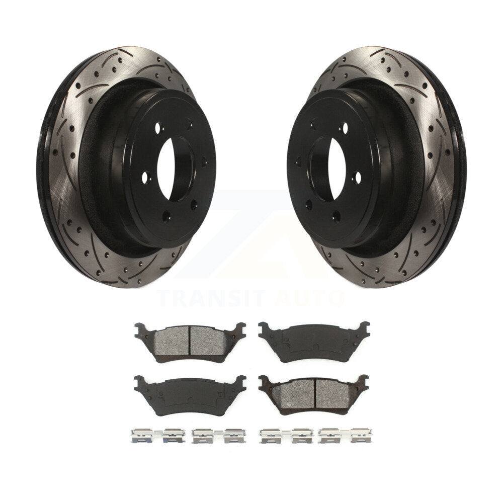 Rotor de frein à disque à fente percée à revêtement arrière et Kit de plaquettes semi-métalliques pour Ford F-15