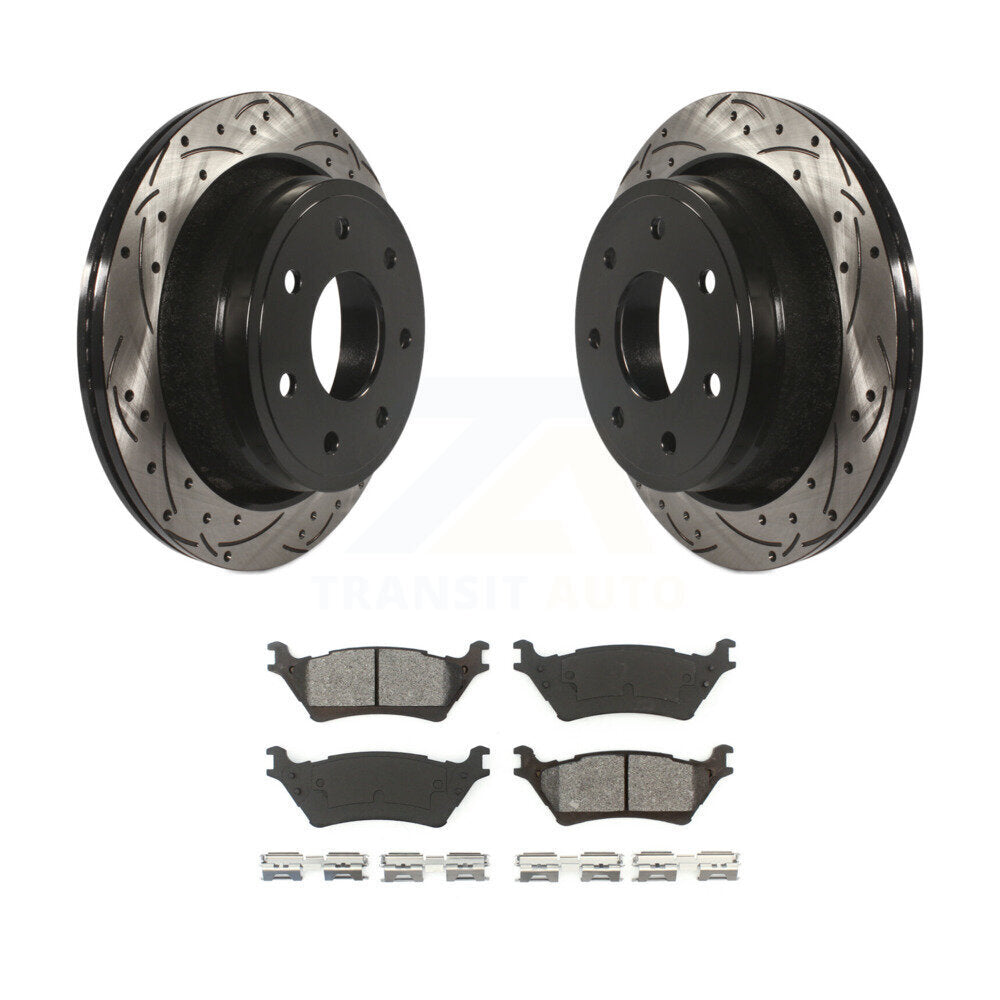 Rotor de frein à disque à fente percée à revêtement arrière et Kit de plaquettes semi-métalliques pour Ford F-15