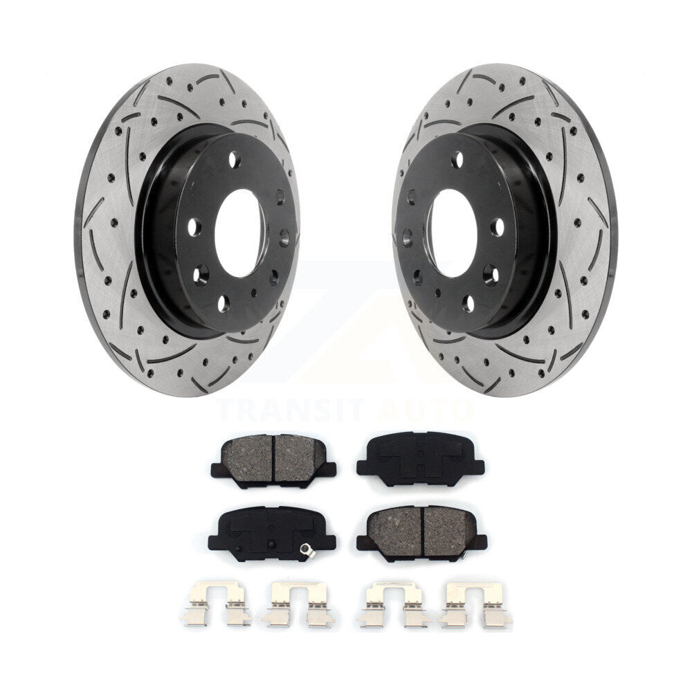 Kit de plaquettes semi-métalliques de rotors de frein à disque de fente de forage enduit arrière pour Mazda 3 Spor