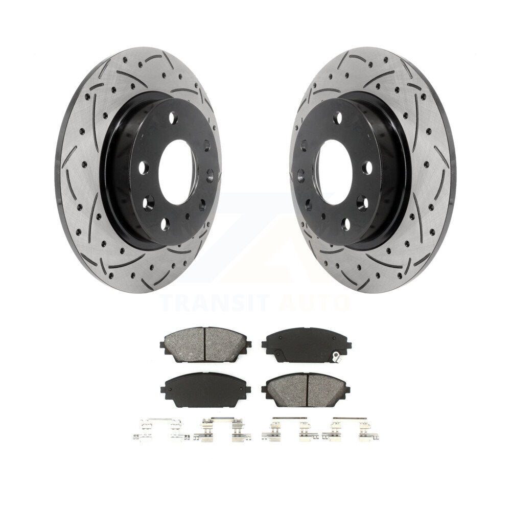 Kit de plaquettes semi-métalliques de rotors de frein à disque de fente de forage enduit arrière pour Mazda 3 Spor