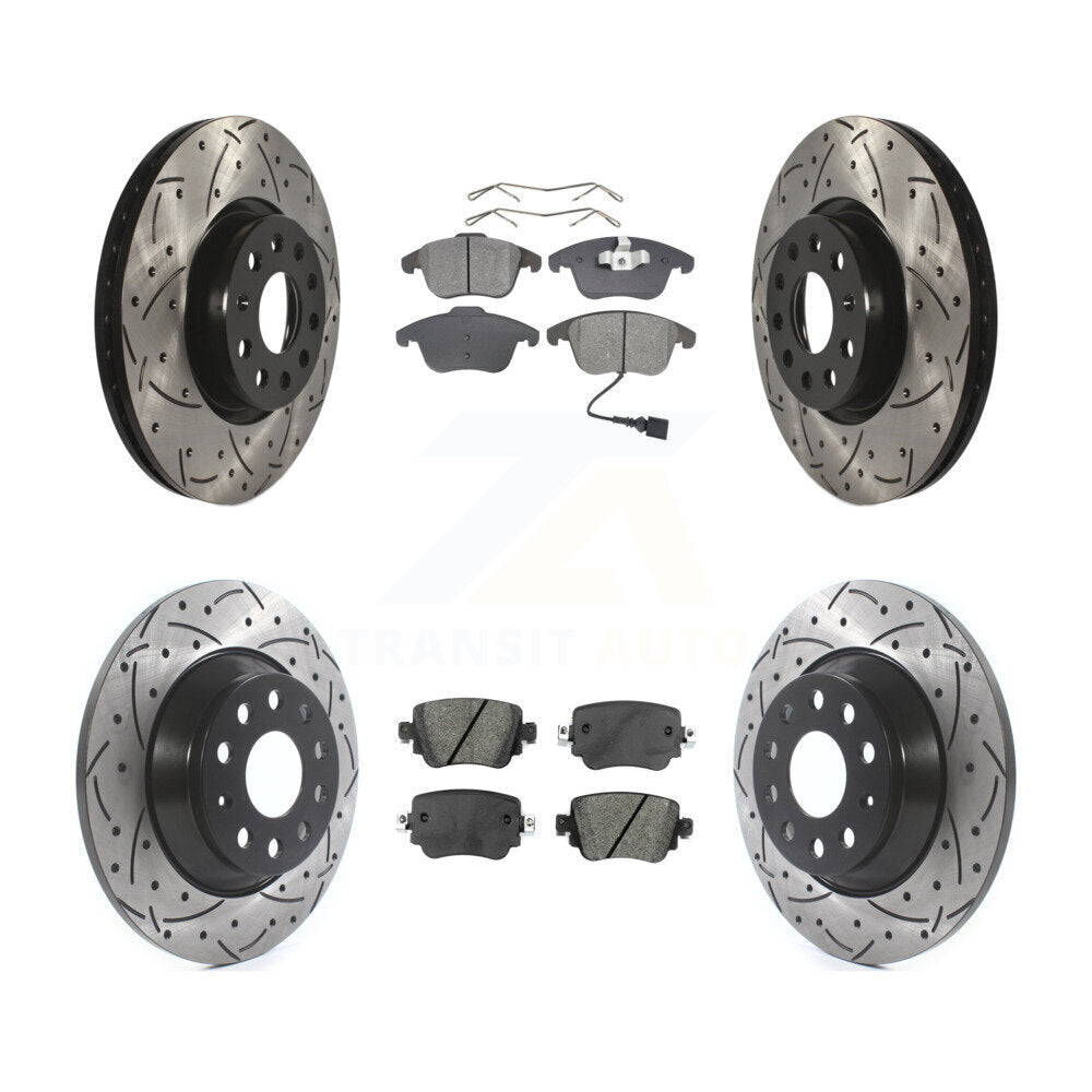 Kit de plaquettes semi-métalliques de Rotor de frein à disque de fente de forage avant et arrière pour Audi Q3 Quattr