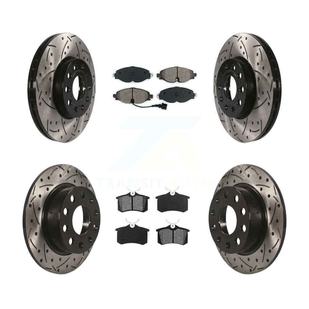 Rotor de frein à disque fendu percé à revêtement avant arrière et kit de plaquettes semi-métalliques pour