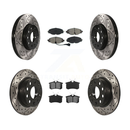 Rotor de frein à disque fendu percé à revêtement avant arrière et kit de plaquettes semi-métalliques pour