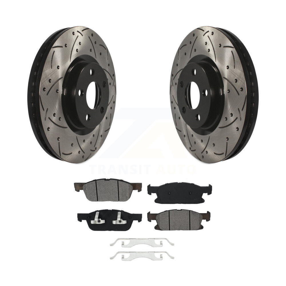 Rotor de frein à disque à fente percée avec revêtement avant et kit de plaquettes semi-métalliques pour Ford Edge