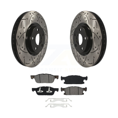 Rotor de frein à disque à fente percée avec revêtement avant et kit de plaquettes semi-métalliques pour Ford Edge