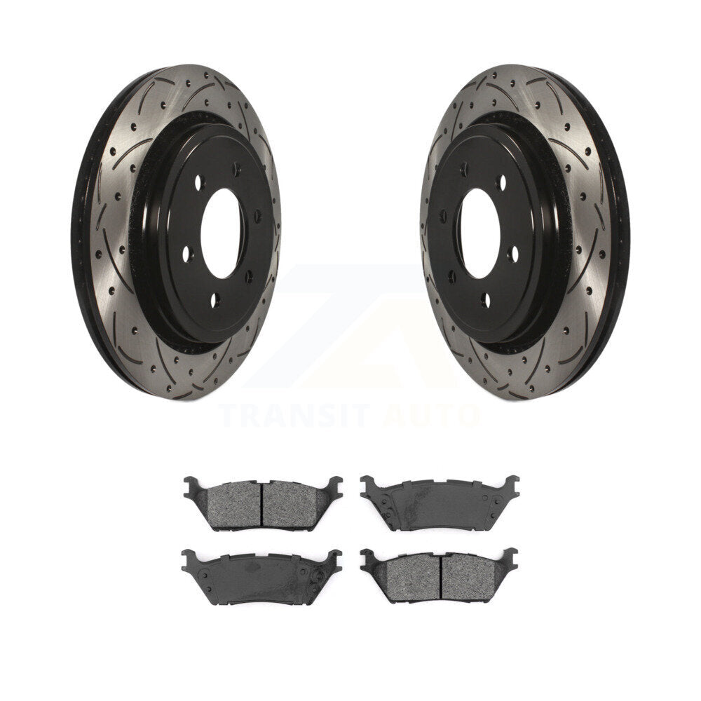 Rotor de frein à disque à fente percée à revêtement arrière et Kit de plaquettes semi-métalliques pour Ford F-15