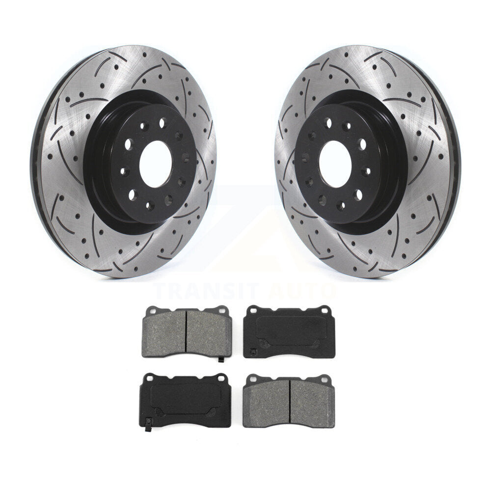 Rotor de frein à disque à fente avant percée et Kit de plaquettes semi-métalliques pour Cadillac CTS CT