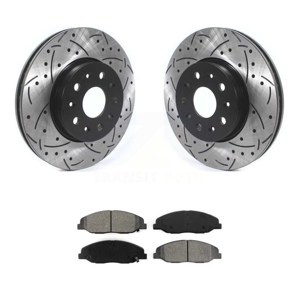 Kit de plaquettes semi-métalliques de rotors de frein à disque de fente de forage enduit avant pour Cadillac CT