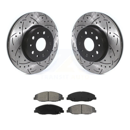 Kit de plaquettes semi-métalliques de rotors de frein à disque de fente de forage enduit avant pour Cadillac CT