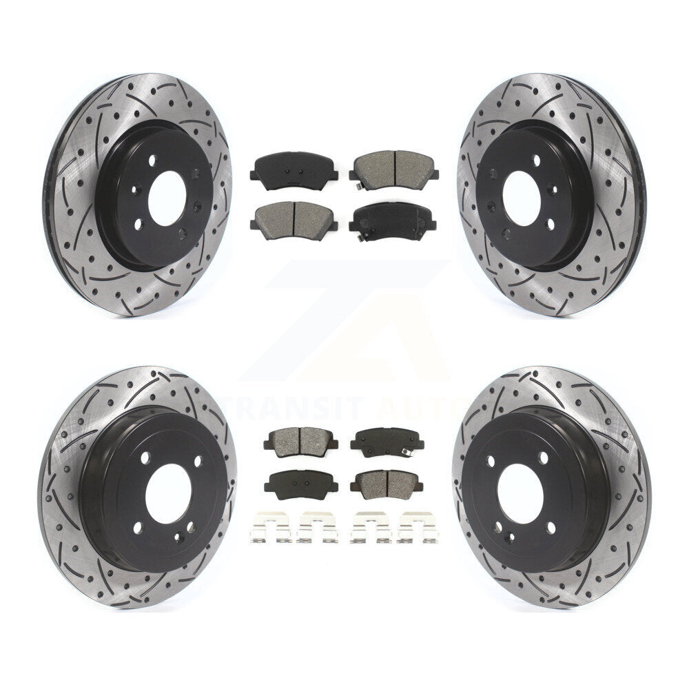 Kit de plaquettes semi-métalliques de rotors de frein à disque de fente de forage avant et arrière pour Kia Ri