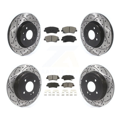 Kit de plaquettes semi-métalliques de rotors de frein à disque de fente de forage avant et arrière pour Kia Ri