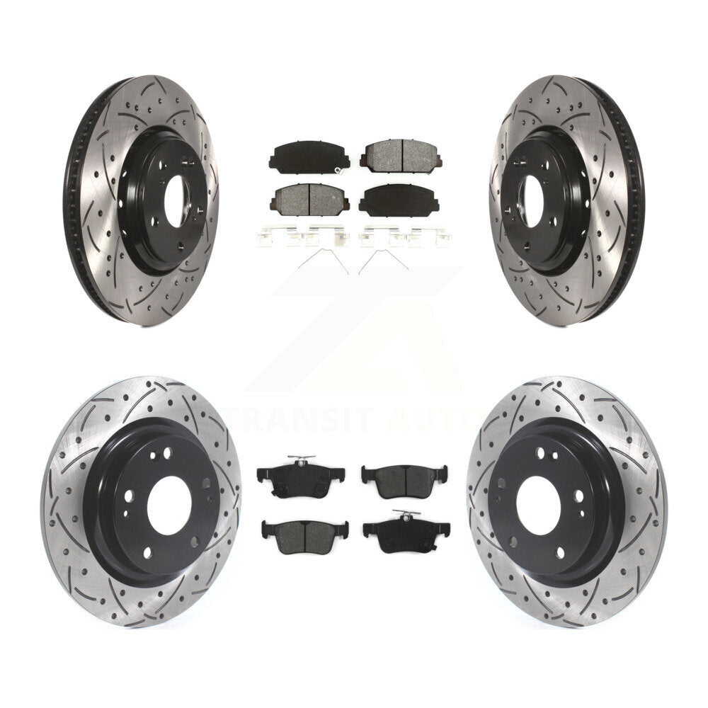 Rotor de frein à disque à fente percée avant et arrière et Kit de plaquettes semi-métalliques pour Honda Civi