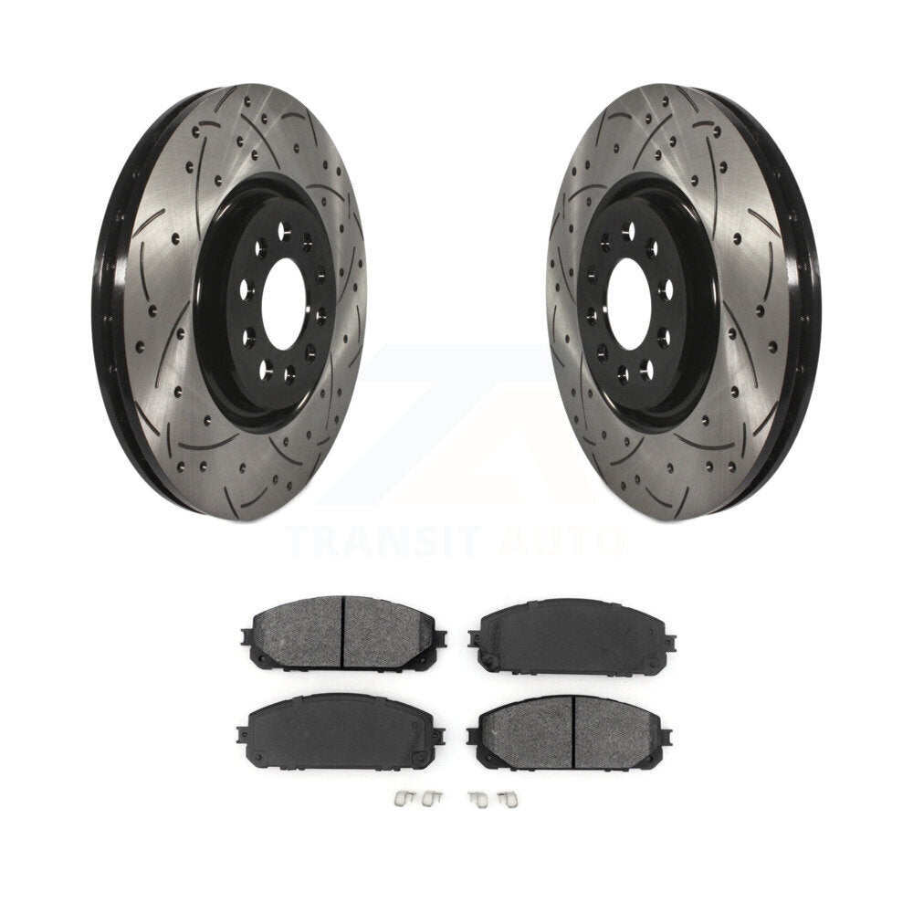 Kit de plaquettes semi-métalliques de Rotor de frein à disque de fente de forage enduit avant pour Jeep Cheroke