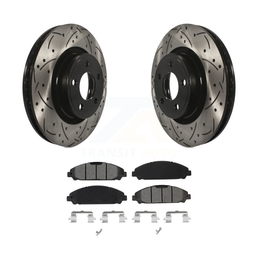 Kit de plaquettes semi-métalliques de rotors de frein à disque de fente de forage enduit avant pour Ford Mustang