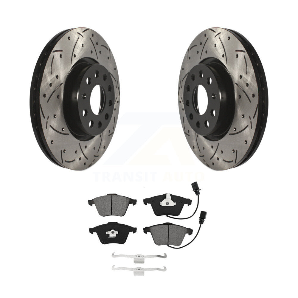 Rotors de frein à disque à fente avant percés, Kit de plaquettes semi-métalliques pour Volkswagen CC R3