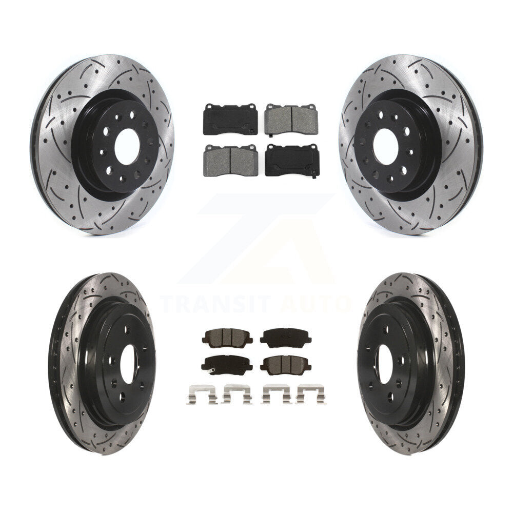 Rotors de frein à disque à fente avant et arrière, Kit de plaquettes semi-métalliques pour Cadillac CT