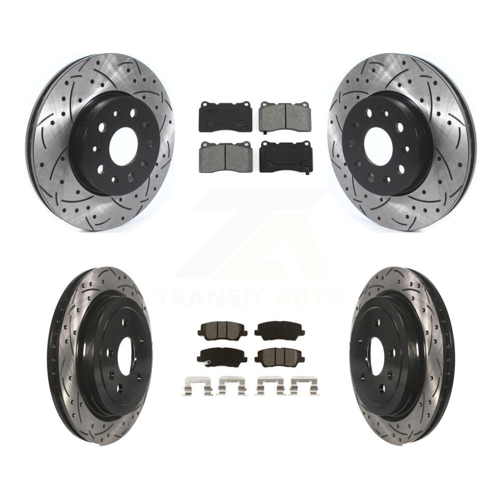 Rotors de frein à disque à fente avant et arrière, Kit de plaquettes semi-métalliques pour Cadillac CT